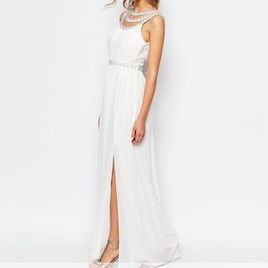 TFNC White Embellished Long Dress